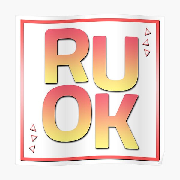 R U OK? fitted t-shirt and sticker red color Poster RB2204product Offical Aggretsuko Merch