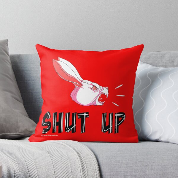 “Shut Up” White Rabbit Scream - White on Bright Red Throw Pillow RB2204product Offical Aggretsuko Merch