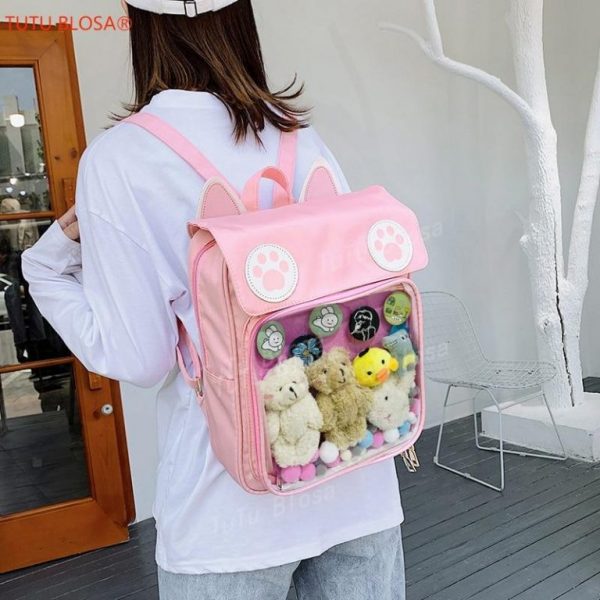 2020 Women Cute ITA Bag Wih Cat Bagging Backpacks Paws School backpack for teenager girls transparent 768x768 1 - Aggretsuko Merch